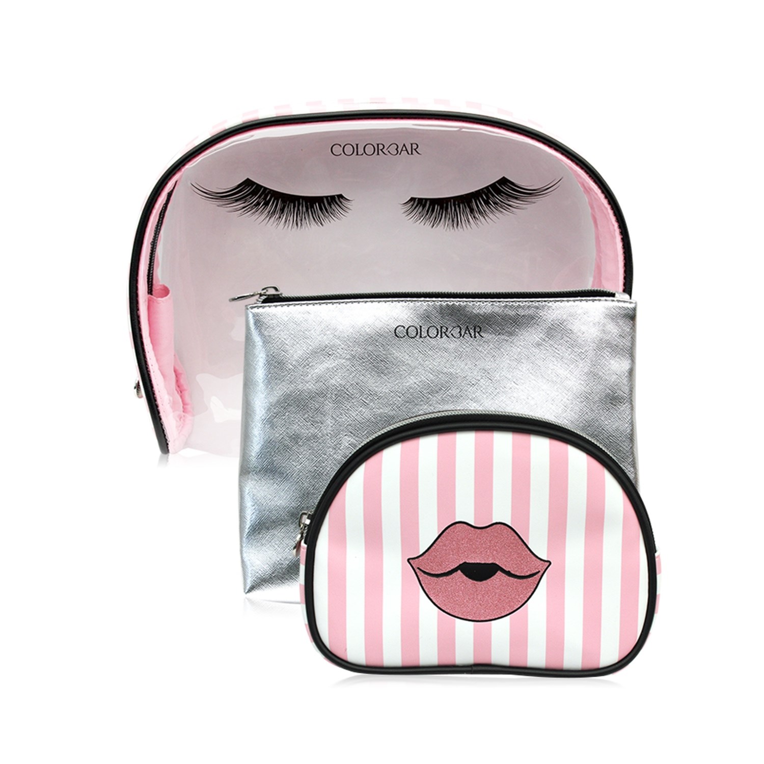 Colorbar Pouch Lips & Lashes Bag In Bag(Set Of Three) - White + Blush Pink